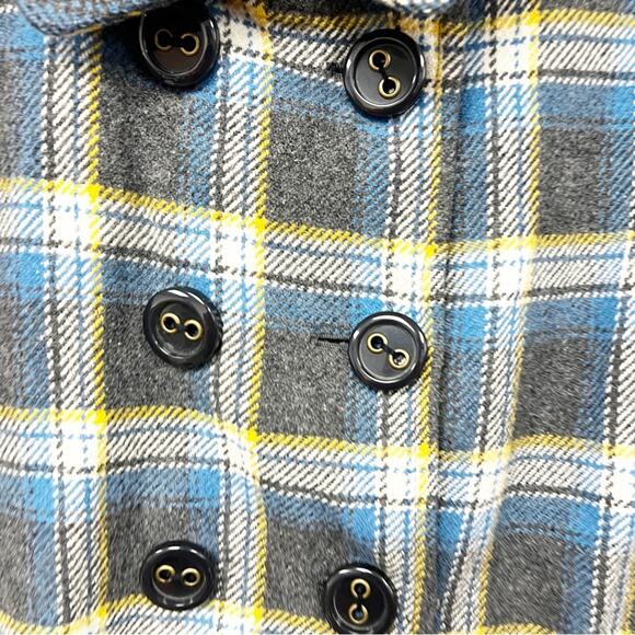 SZ XL Aeropostale Plaid Short Wool Blend Trench Blue Gray Yellow - Picture 3 of 7